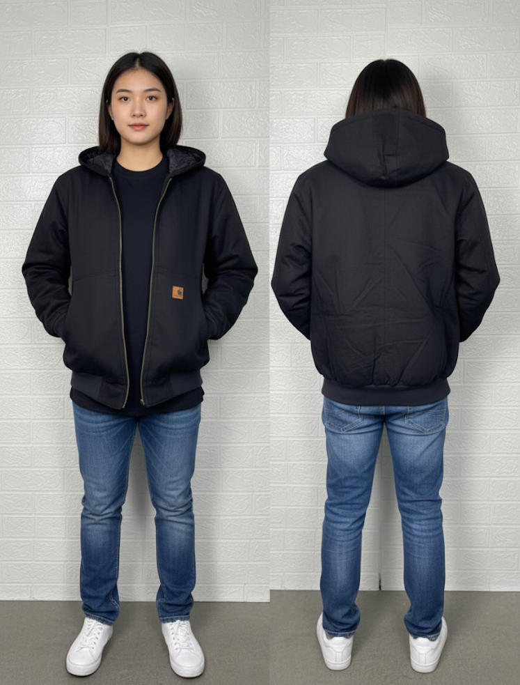 Carhartt Men’s Jacket – Black Quilted Full-Zip Hoodie