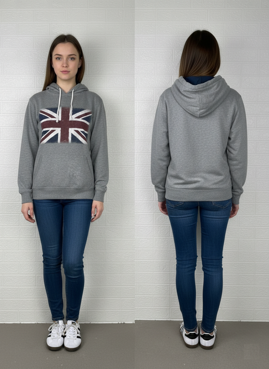Cedar Wood State Union Jack Hoodie L - Distressed British Flag Pullover
