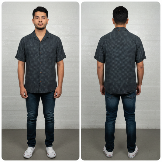 Cedarwood State Men’s Shirt – Black Geometric Printed Short Sleeve
