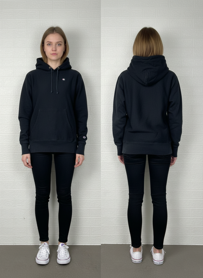 Champion Black Reverse Weave Hoodie M - Classic Logo Pullover
