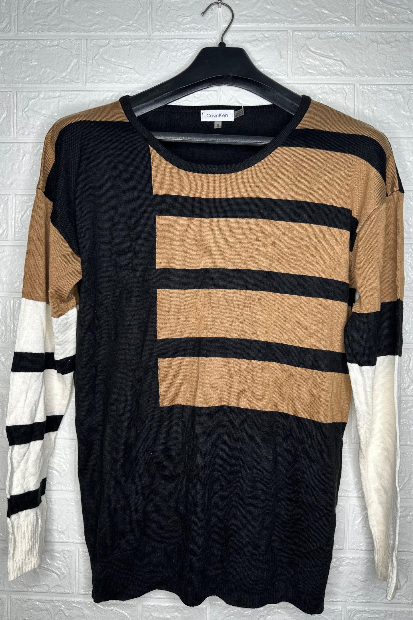 Calvin Klein Color Block Sweater M - Multi-Colored Knit Pullover