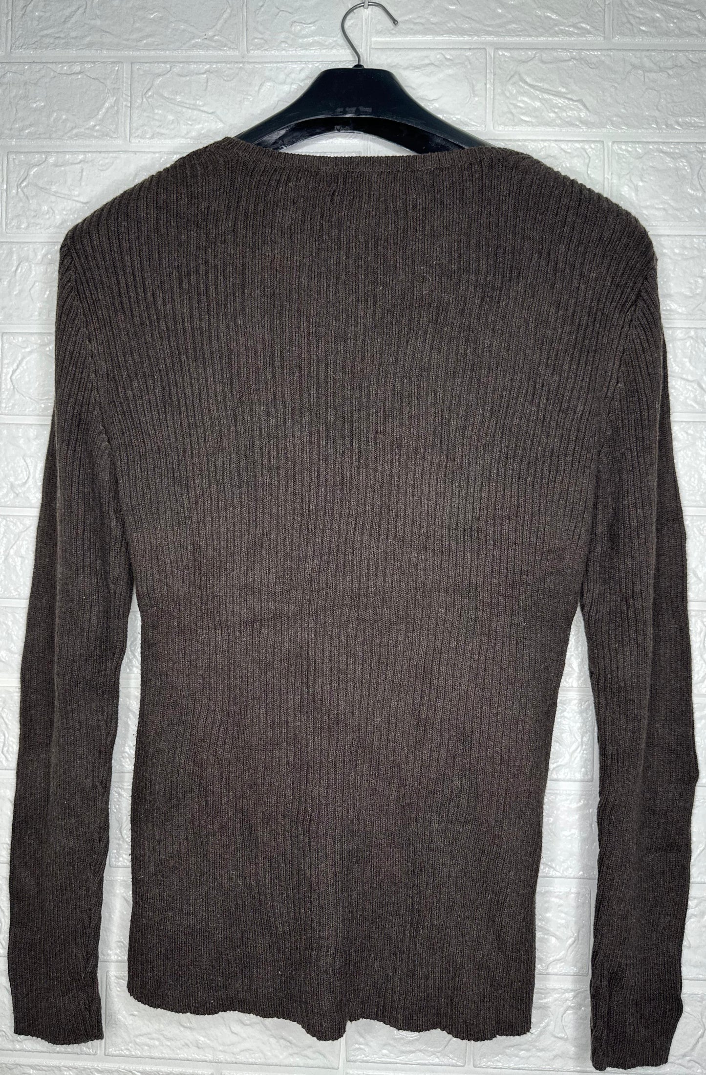 Calvin Klein Jeans Ribbed V-Neck Sweater L - Brown Knit Pullover