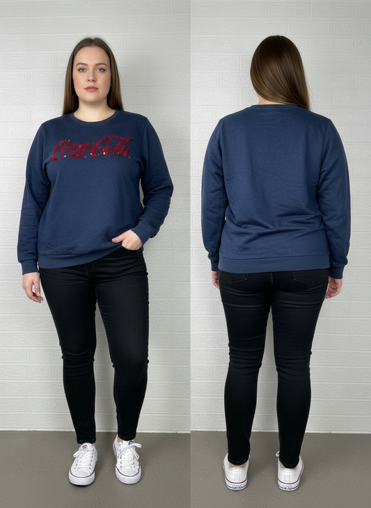 Coca-Cola Women’s Navy Blue Sweatshirt – US 18, Sequin Logo, Casual Wear