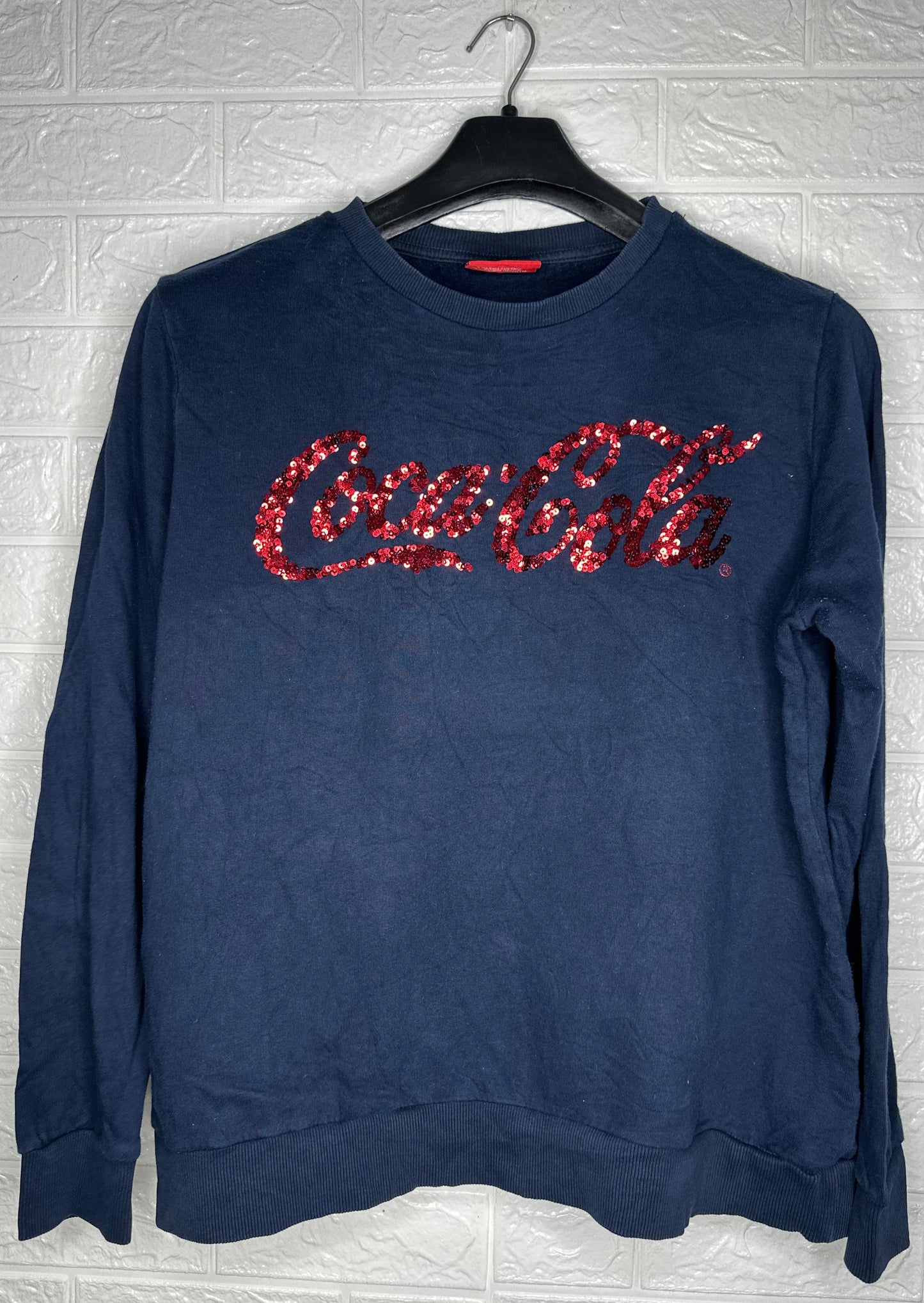 Coca-Cola Women’s Navy Blue Sweatshirt – US 18, Sequin Logo, Casual Wear