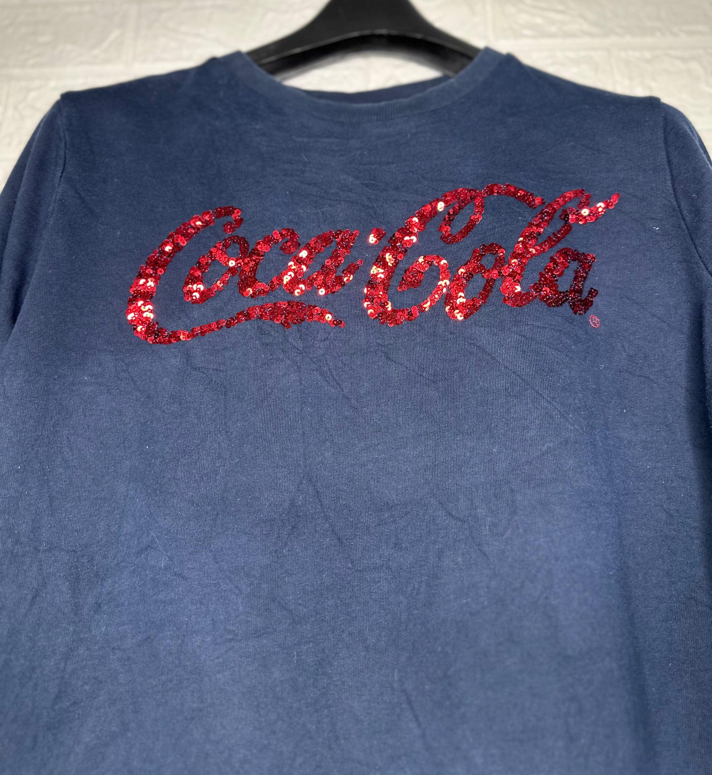 Coca-Cola Women’s Navy Blue Sweatshirt – US 18, Sequin Logo, Casual Wear