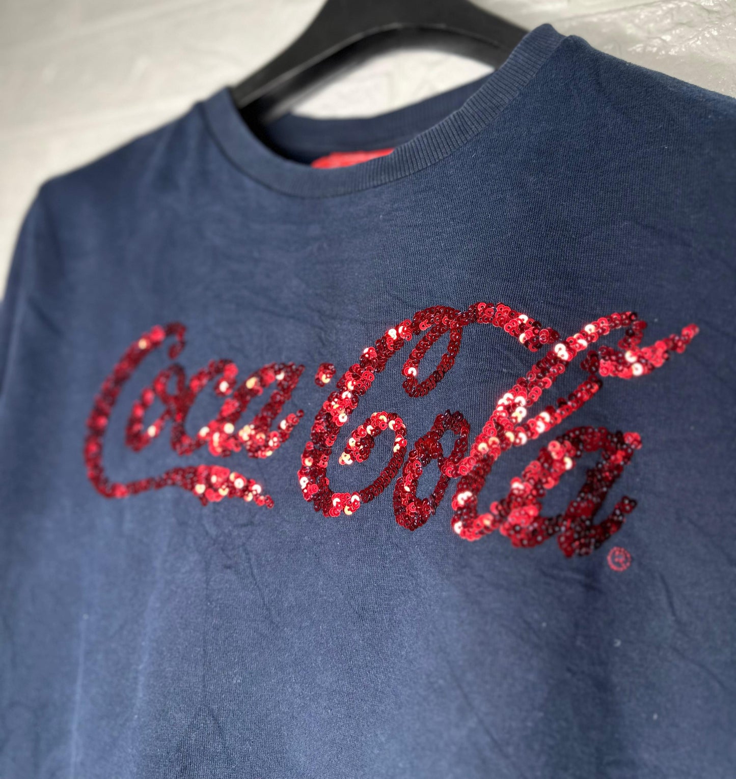 Coca-Cola Women’s Navy Blue Sweatshirt – US 18, Sequin Logo, Casual Wear