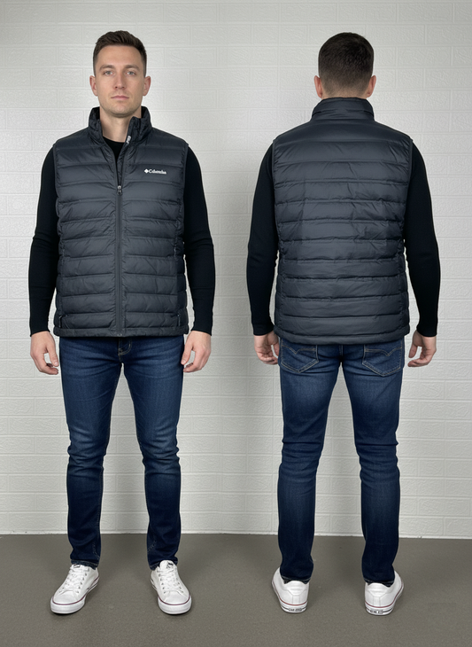 Columbia Black Puffer Vest Men’s Size Large – Lightweight Quilted Insulated Outdoor Zip Up