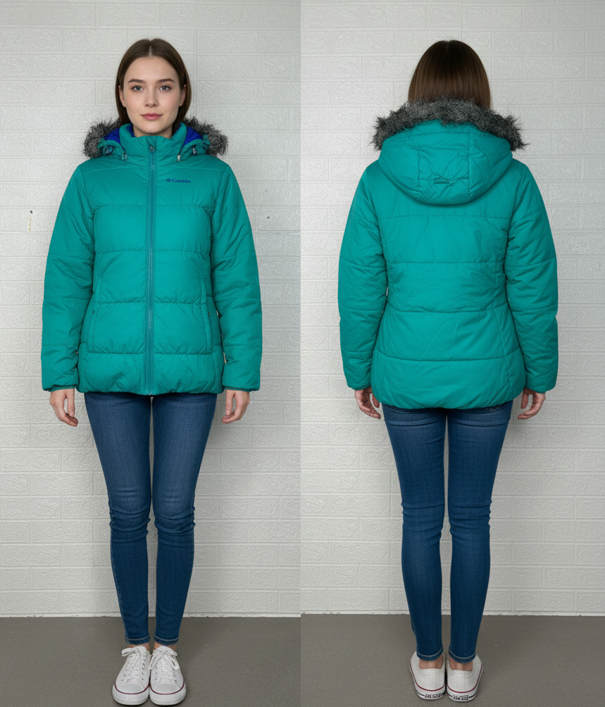Columbia Women’s Winter Puffer Jacket – Teal with Faux Fur Hood, Size Large