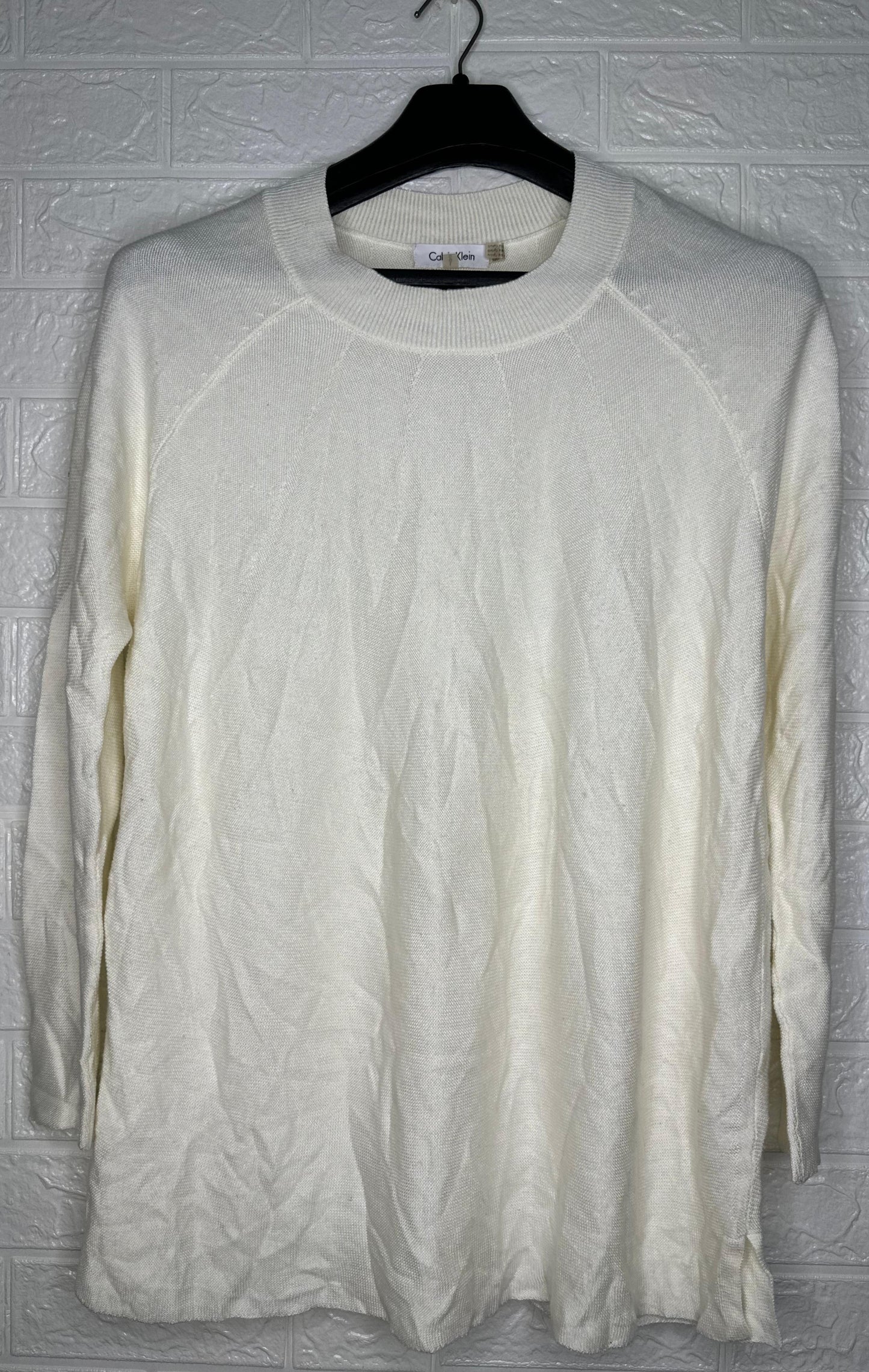 Calvin Klein Jeans Ribbed Sweater Large - Tan & Brown Crewneck Pullover