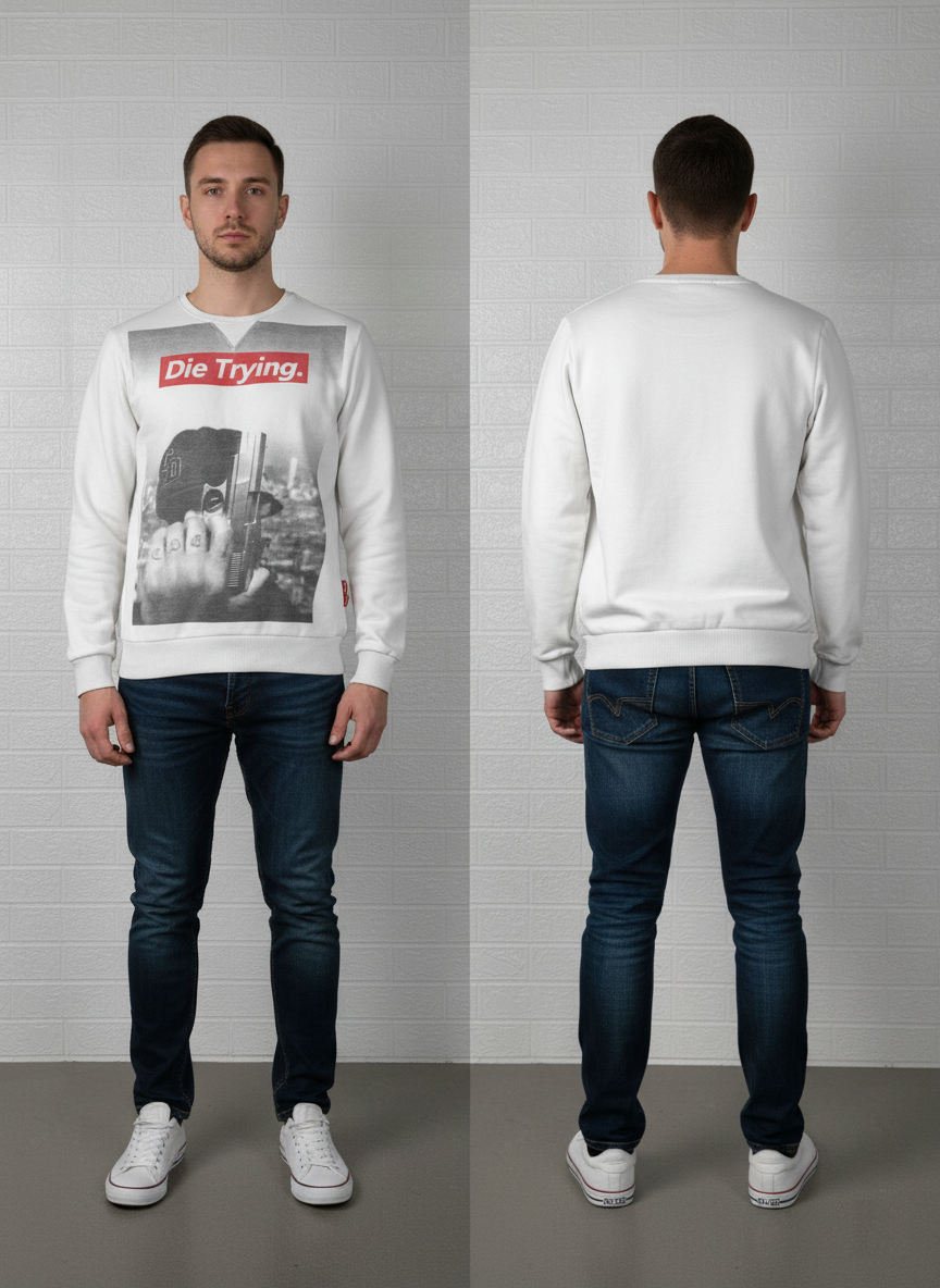 Criminal Damage "Die Trying." Graphic Sweatshirt M - White Urban Streetwear Pullover