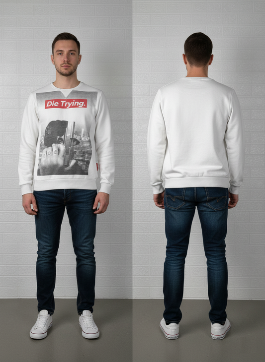 Criminal Damage "Die Trying." Graphic Sweatshirt M - White Urban Streetwear Pullover