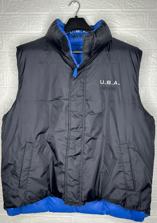Men’s Reversible Puffer Jacket – Black & Blue – Size XXL – U.S.A. South Sport