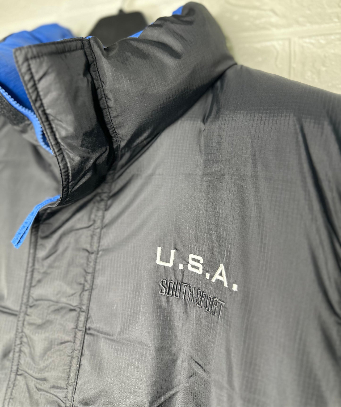 Men’s Reversible Puffer Jacket – Black & Blue – Size XXL – U.S.A. South Sport