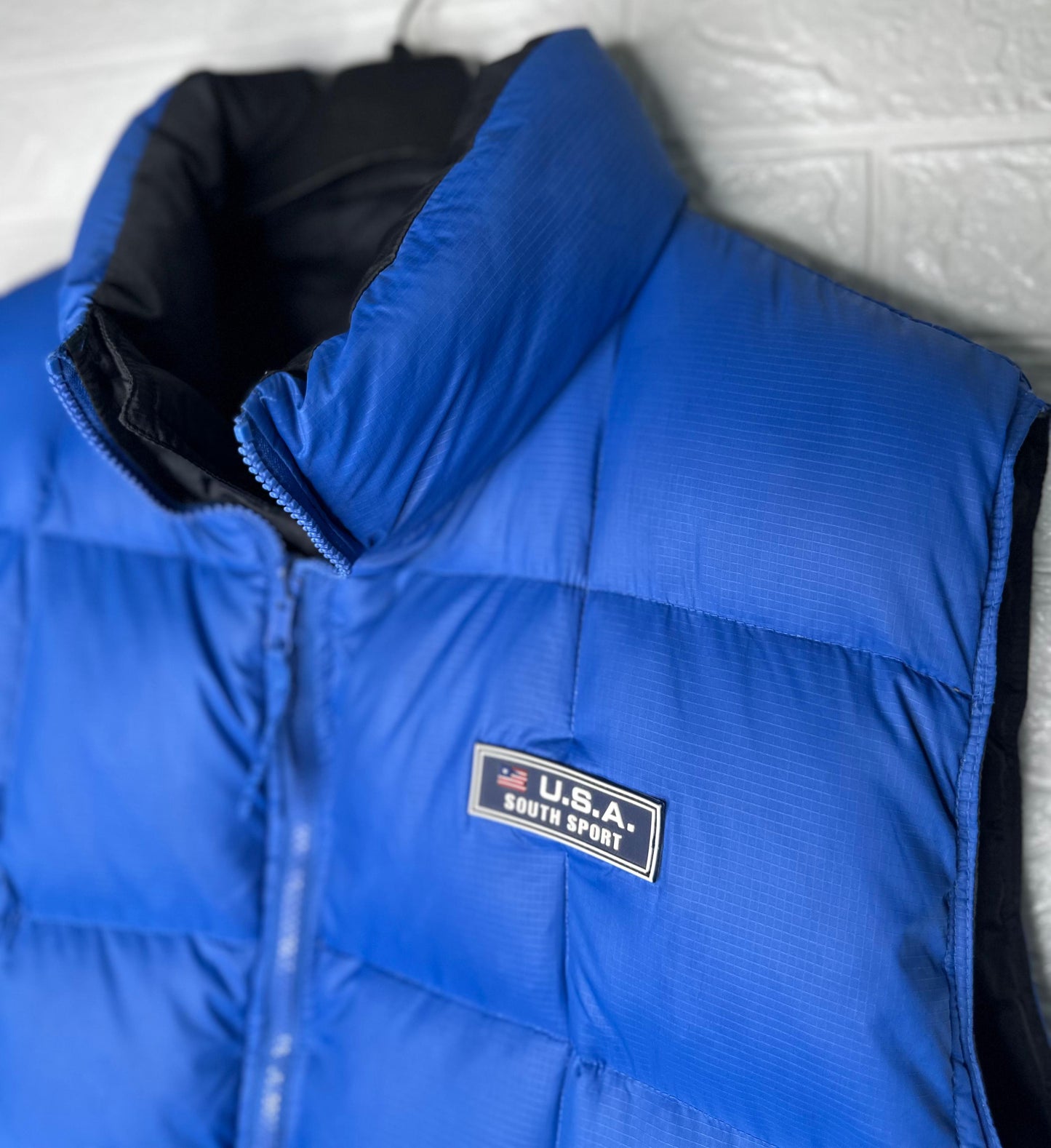 Men’s Reversible Puffer Jacket – Black & Blue – Size XXL – U.S.A. South Sport