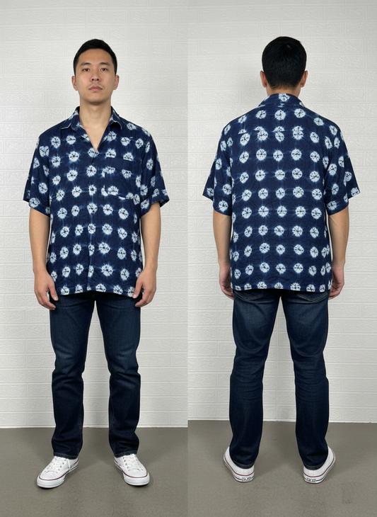 D'Urban Men’s Shirt – Blue Tie-Dye Printed Short Sleeve