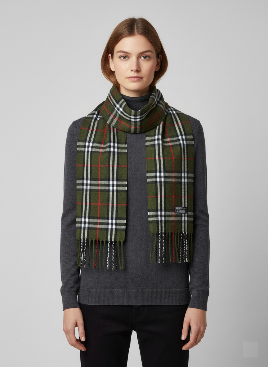 Dark Green & Black Tartan Plaid Muffler Scarf – Classic Unisex Checked Winter Accessory