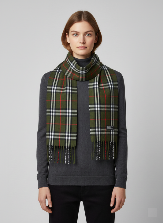 Dark Green & Black Tartan Plaid Muffler Scarf – Classic Unisex Checked Winter Accessory