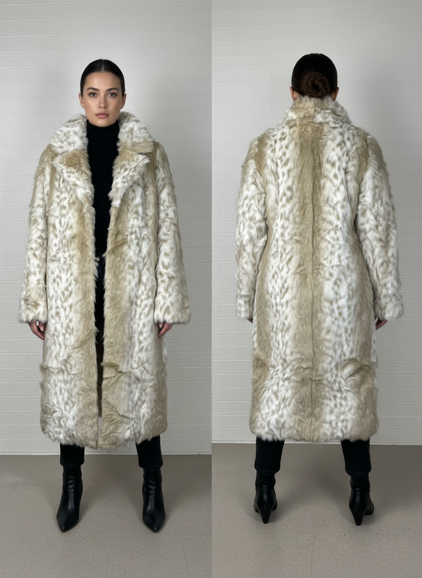 Dennis Basso Fur Long Coat – Beige & White Women’s Winter Jacket, Size XXXL