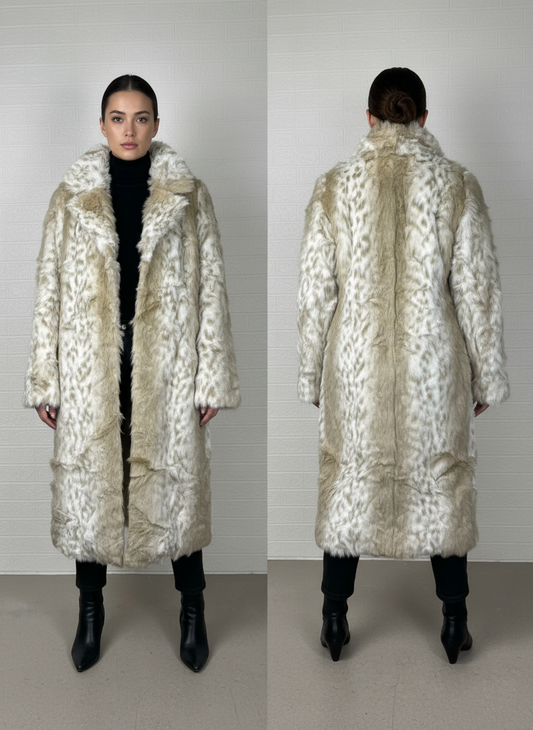 Dennis Basso Fur Long Coat – Beige & White Women’s Winter Jacket, Size XXXL