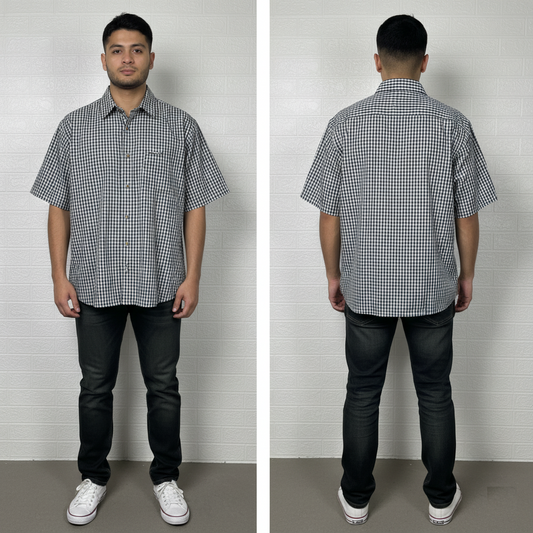Diesel Men’s Shirt – Gray Checkered Short Sleeve Casual Wear