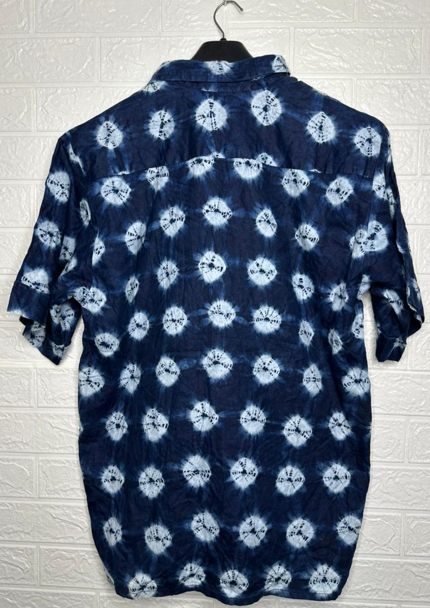 D'Urban Men’s Shirt – Blue Tie-Dye Printed Short Sleeve