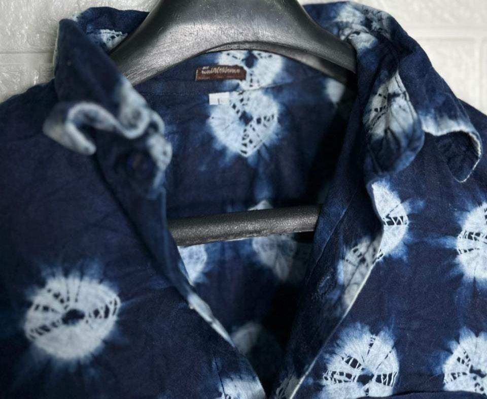 D'Urban Men’s Shirt – Blue Tie-Dye Printed Short Sleeve