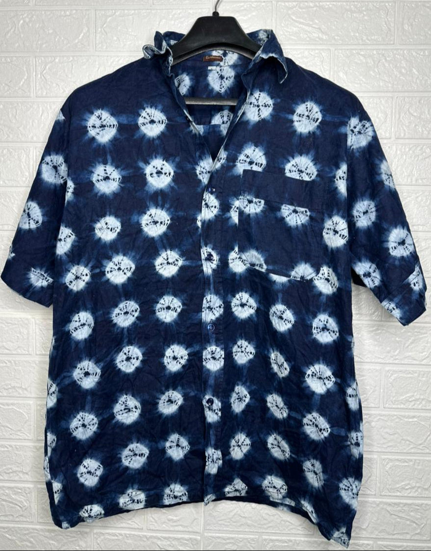D'Urban Men’s Shirt – Blue Tie-Dye Printed Short Sleeve