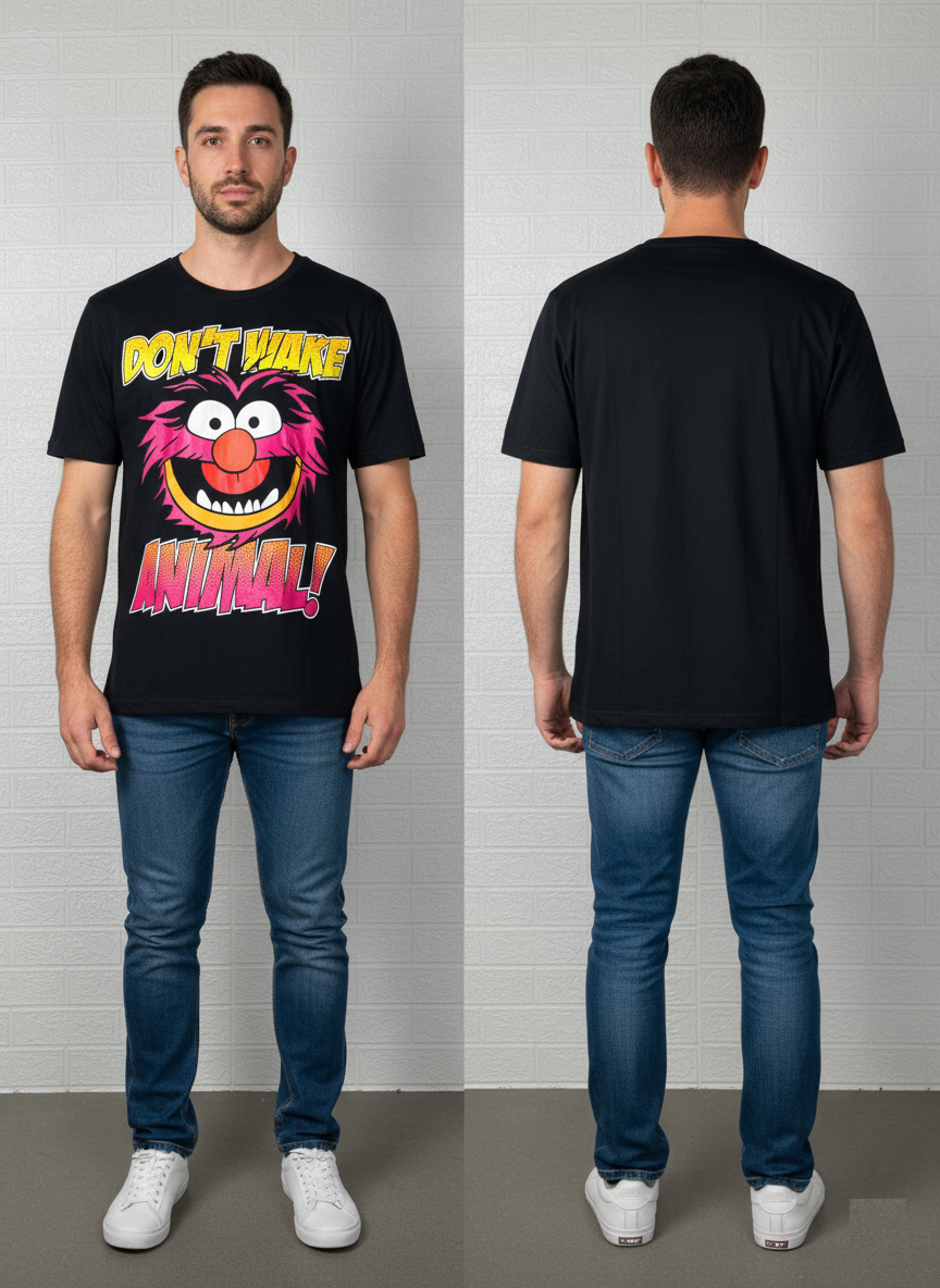 Disney "Don't Wake Animal!" Graphic T-Shirt Large - The Muppets Black Cartoon Tee