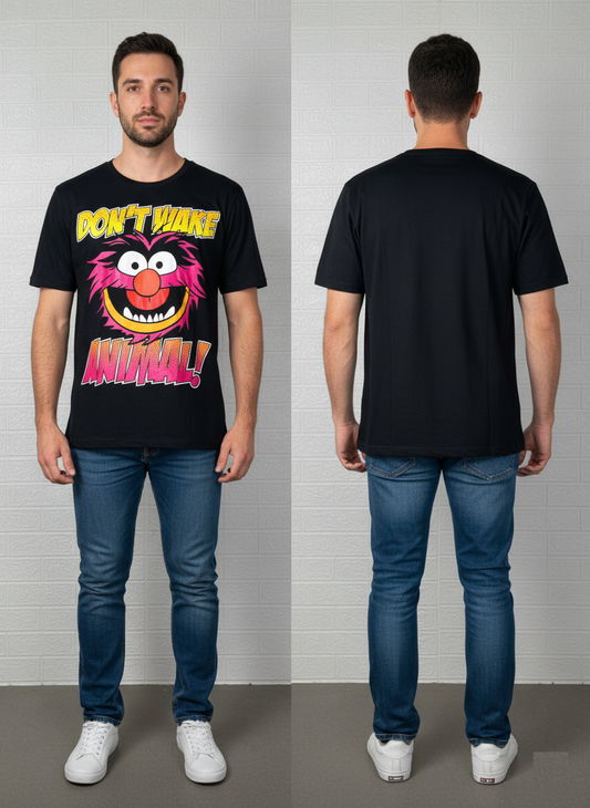 Disney "Don't Wake Animal!" Graphic T-Shirt Large - The Muppets Black Cartoon Tee