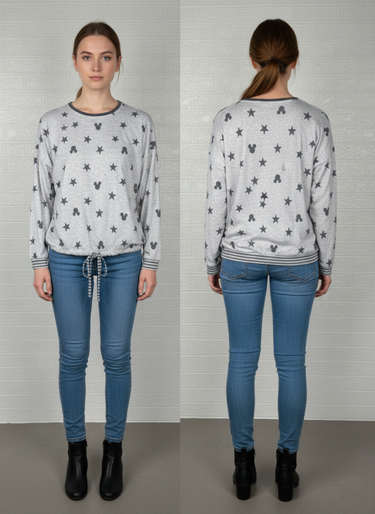 Disney "Good Mood" Mickey Mouse Graphic Sweatshirt - Grey Pullover