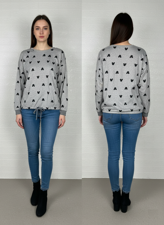 Disney "Good Mood" Mickey Mouse Graphic Sweatshirt - Grey Pullover