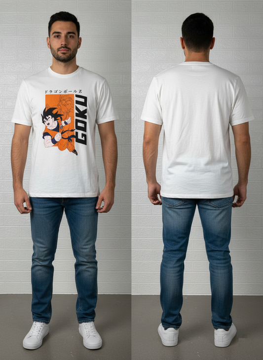 Dragon Ball Z "Goku" Graphic T-Shirt XL - White Anime Manga Tee