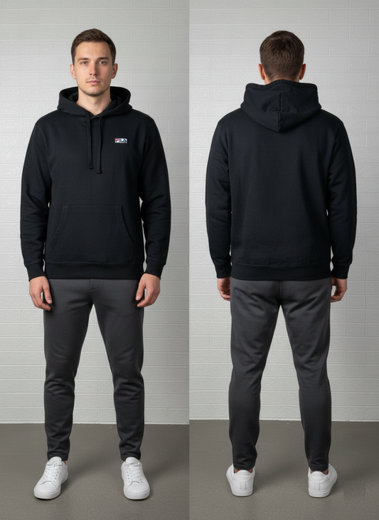 Fila Classic Black Hoodie - Front Logo Pullover Sweatshirt