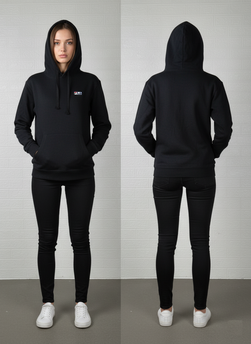 Fila Classic Black Hoodie - Front Logo Pullover Sweatshirt