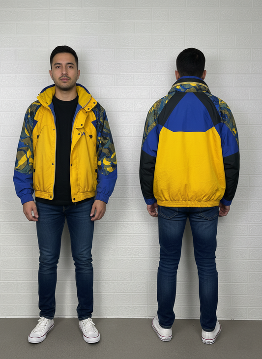 Fila Ski Team Vintage Jacket – Yellow & Blue Winter Sportswear, Size Large USA ML