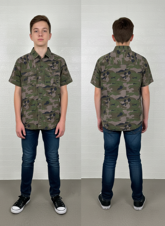 Firetrap Kid’s Shirt – Camo Print Short Sleeve Casual Wear
