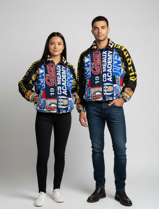Upcycled Rework Football Scarf Jacket – Handmade Patchwork Streetwear Coat – Soccer Fan Vintage Style – Size Large