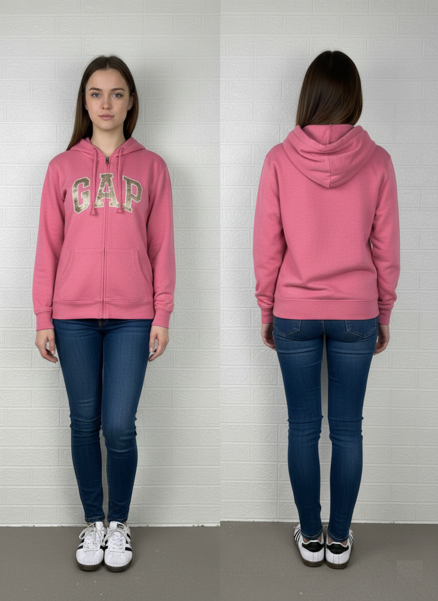 GAP Pink Metallic Logo Full-Zip Hoodie M - Classic Zipper Sweatshirt