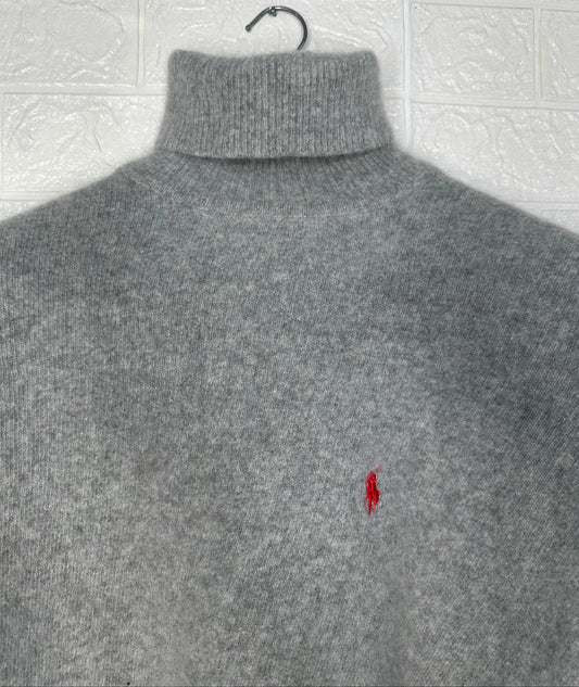 Polo Ralph Lauren Men’s Gray Turtleneck Sweater – Wool Blend Knit, Size Medium