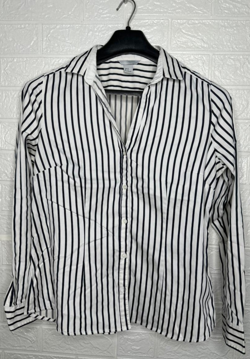 H&M Women’s Shirt – Black and White Striped Casual Wear