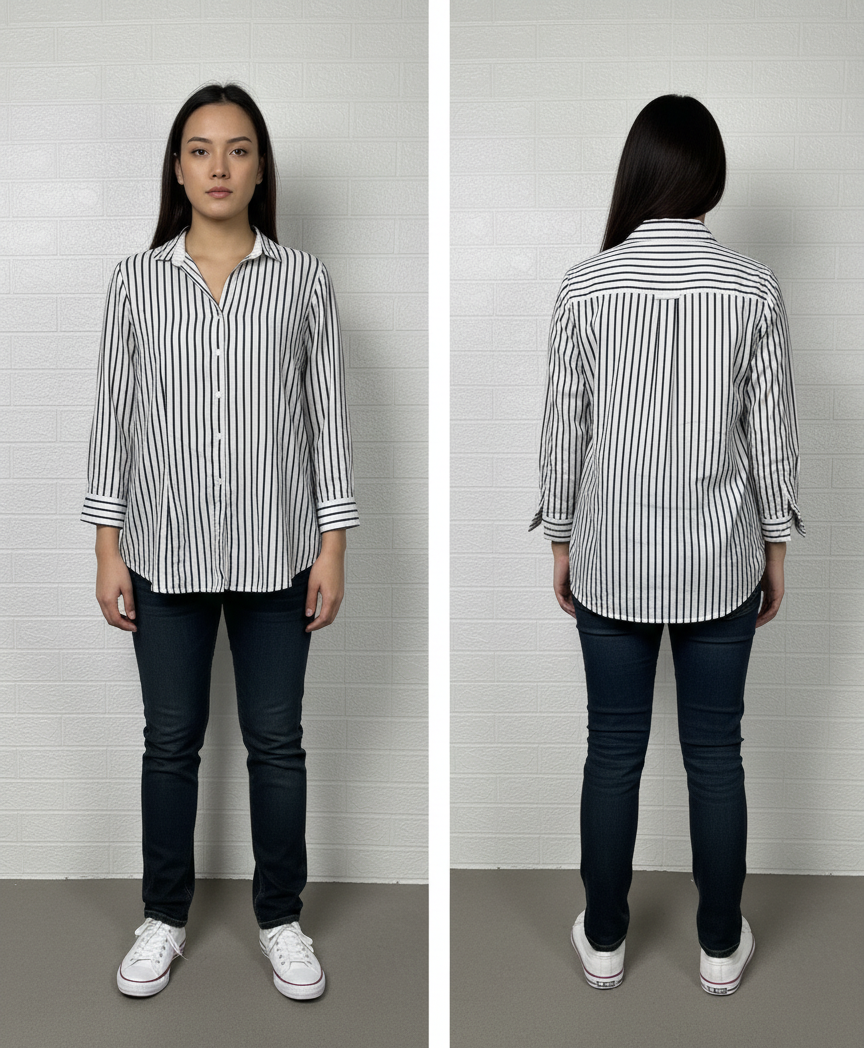H&M Women’s Shirt – Black and White Striped Casual Wear