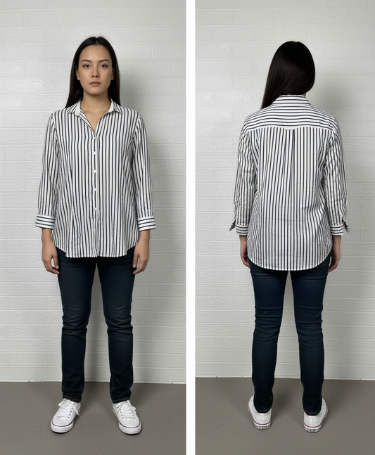 H&M Women’s Shirt – Black and White Striped Casual Wear