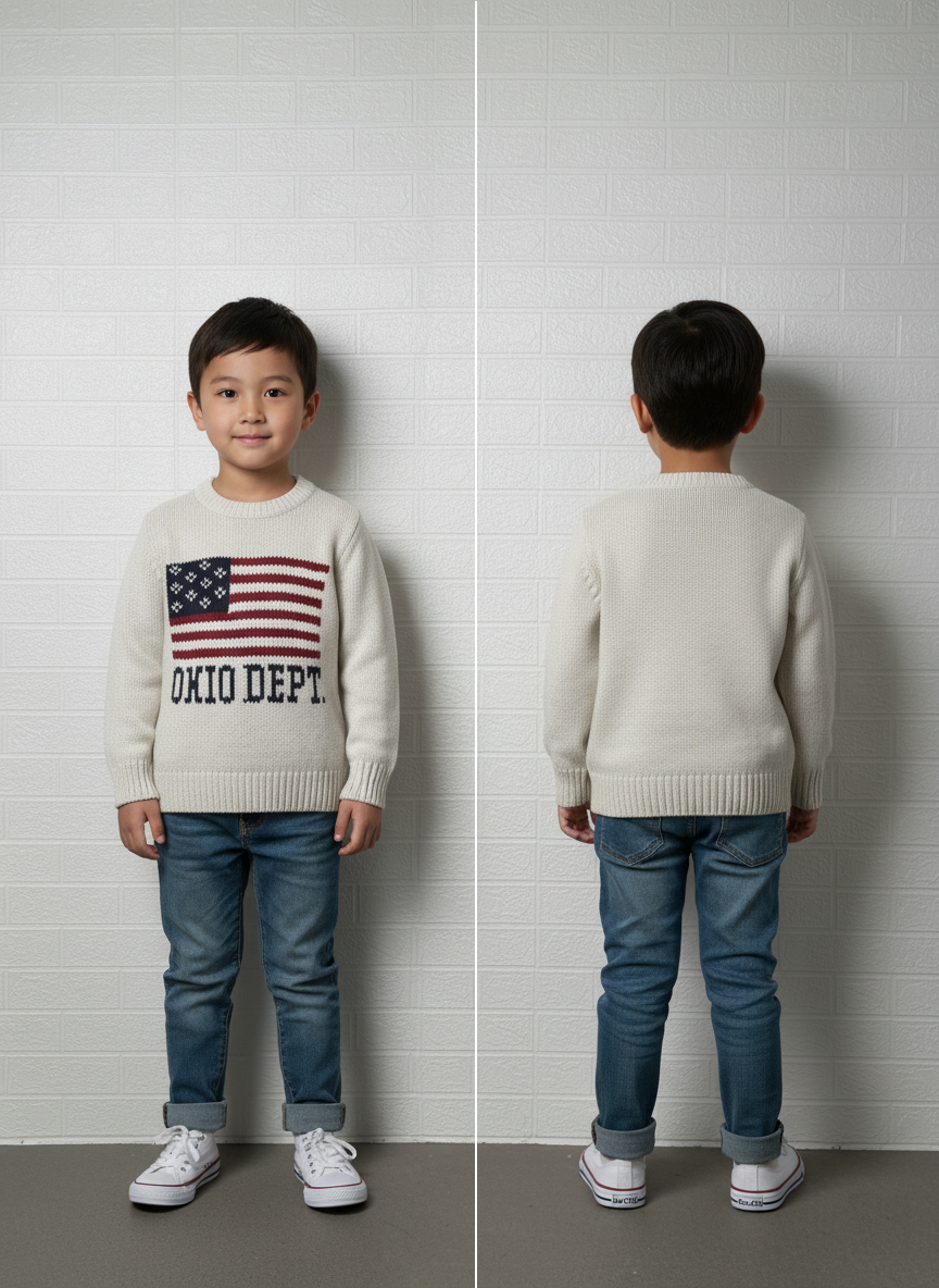 Kids Vintage Style American Flag Sweater | Size 3-4 Years | Ohio Dept Knit Pullover | Patriotic USA Crewneck | Toddler Americana Jumper