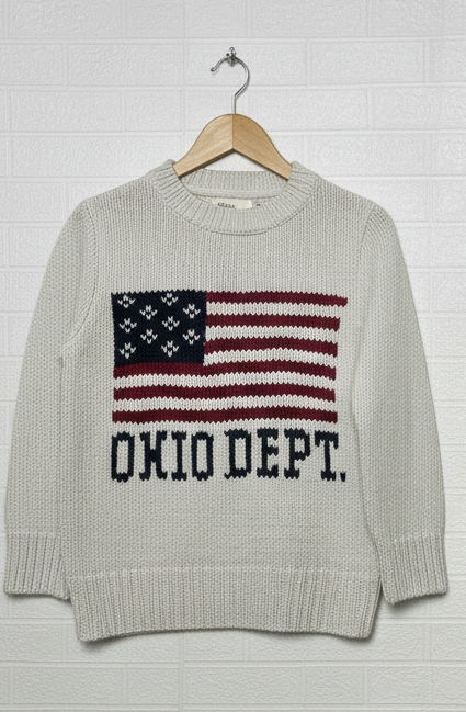 Kids Vintage Style American Flag Sweater | Size 3-4 Years | Ohio Dept Knit Pullover | Patriotic USA Crewneck | Toddler Americana Jumper