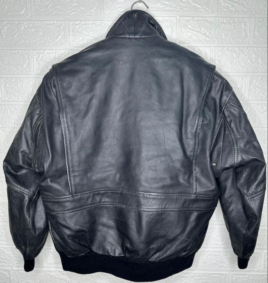 Men’s Black Leather Jacket – Bomber Style, Size 16
