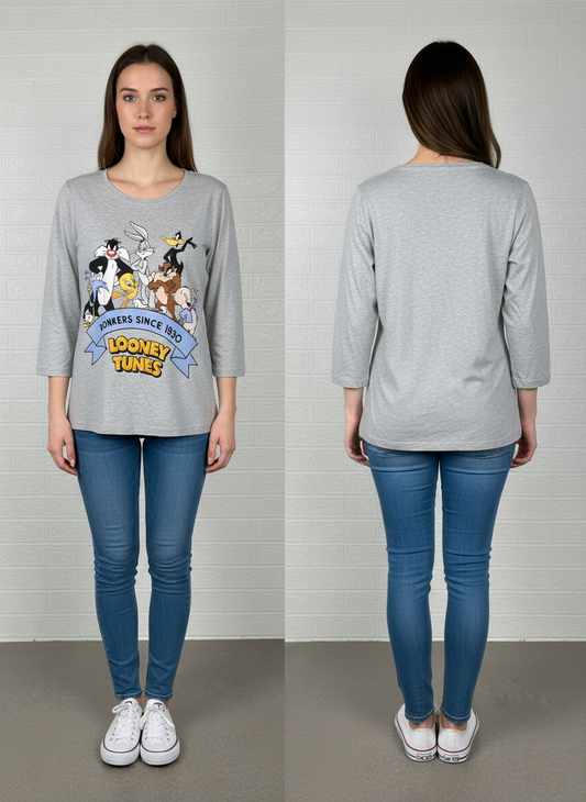 Looney Tunes "Bonkers Since 1930" Long Sleeve Shirt XL - Grey Cartoon Pullover