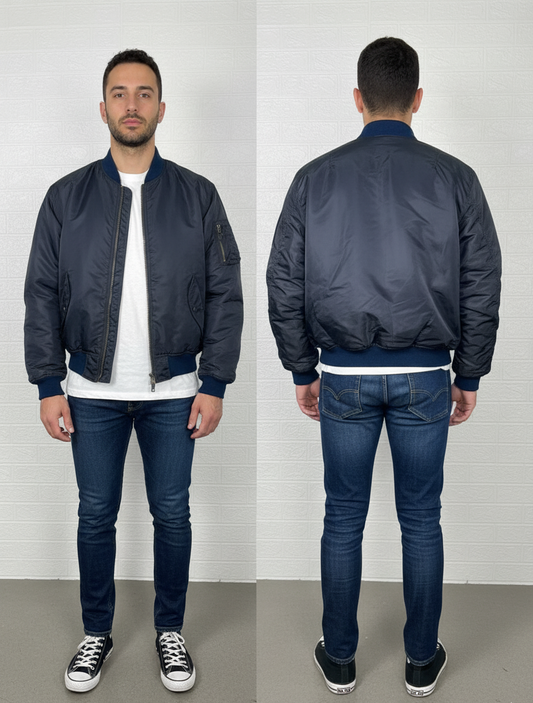 Men’s Bomber Jacket – Black Quilted Full-Zip