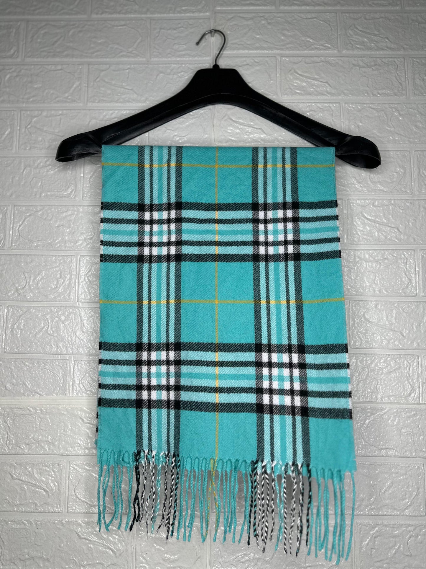 Burberry Plaid Muffler Scarf - Sky Blue & Yellow Checkered Scarf