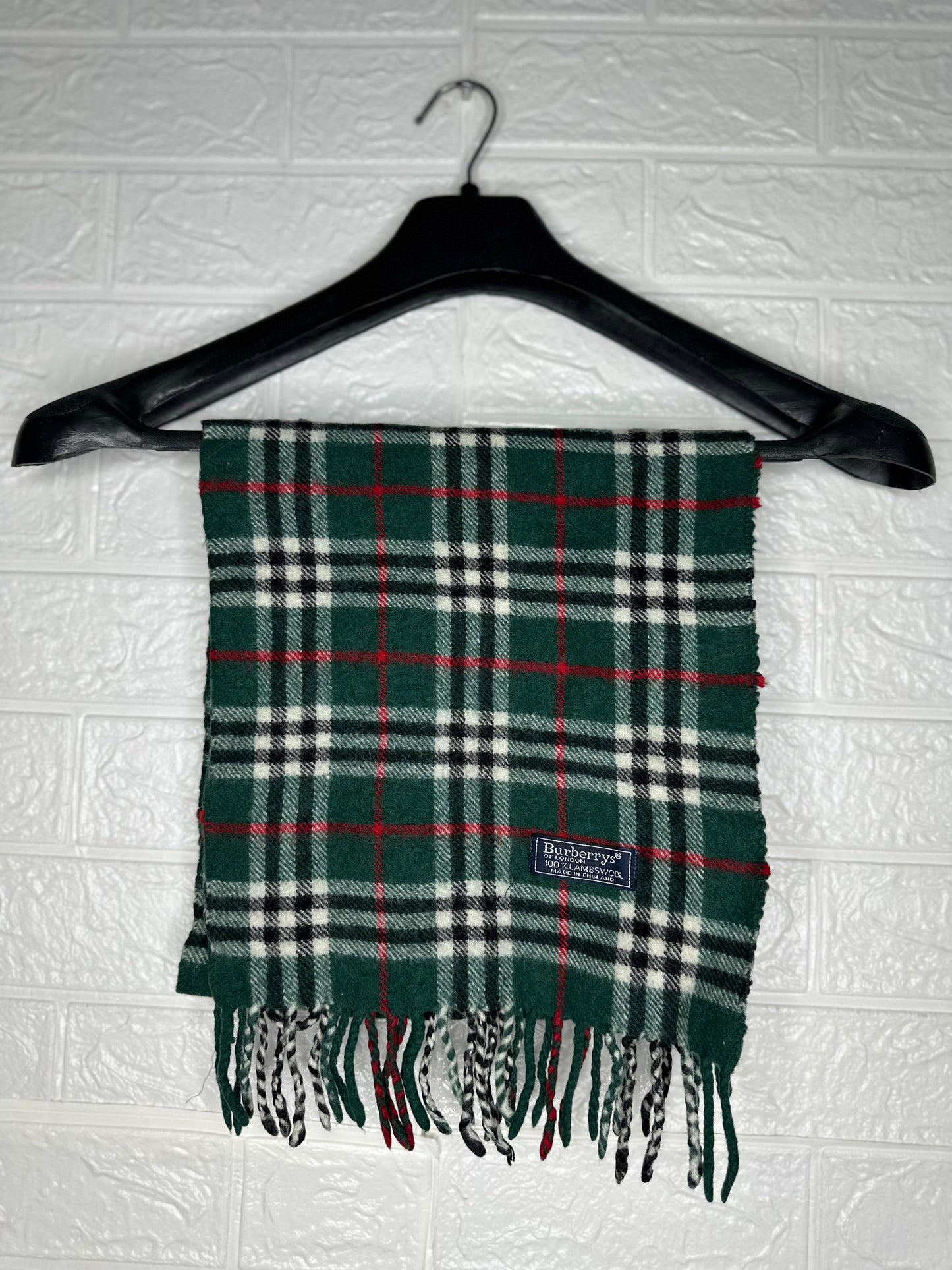 Burberry Classic Check Plaid Scarf - Green & Red Wool Muffler