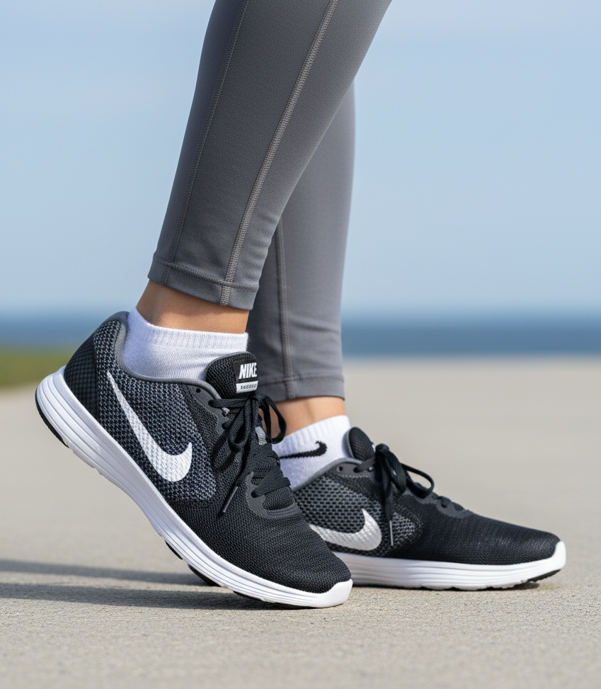 Nike Running Shoes Black/White – Lightweight Breathable Trainers (US 7.5 / UK 6.5 / EU 40.5)